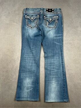 Miss Me Medium Blue Embroidered Wide Leg Jeans